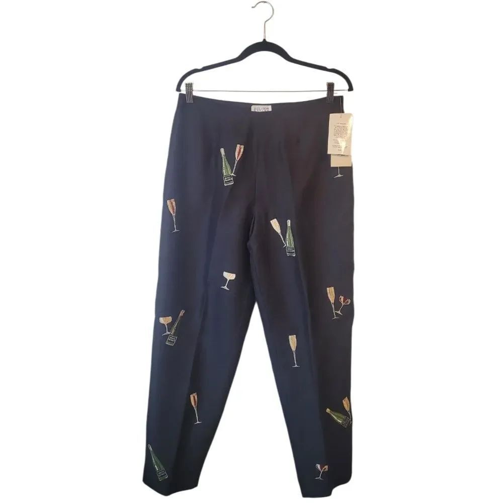 Vintage Allison Taylor Black Silk Cocktail Embroidered Trouser Pants Size 10 NWT